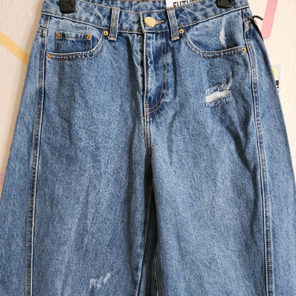 Jenee Naylor High-Rise Distressed Wide Leg Jeans NWT Future Collective - Picture 7 of 16
